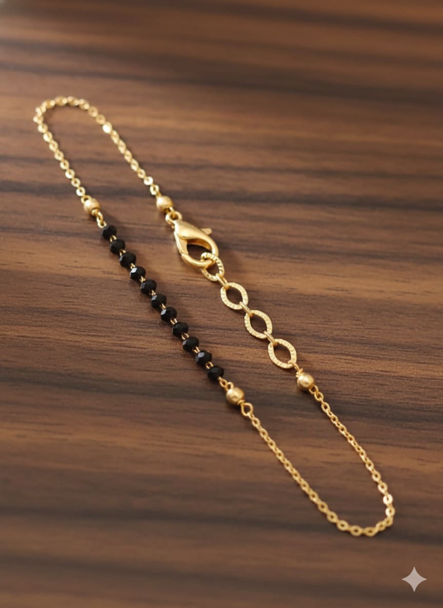 Micro Gold Plated Black Beads Mangalsutra With Matching Hand Mangalsutra – Combo Set