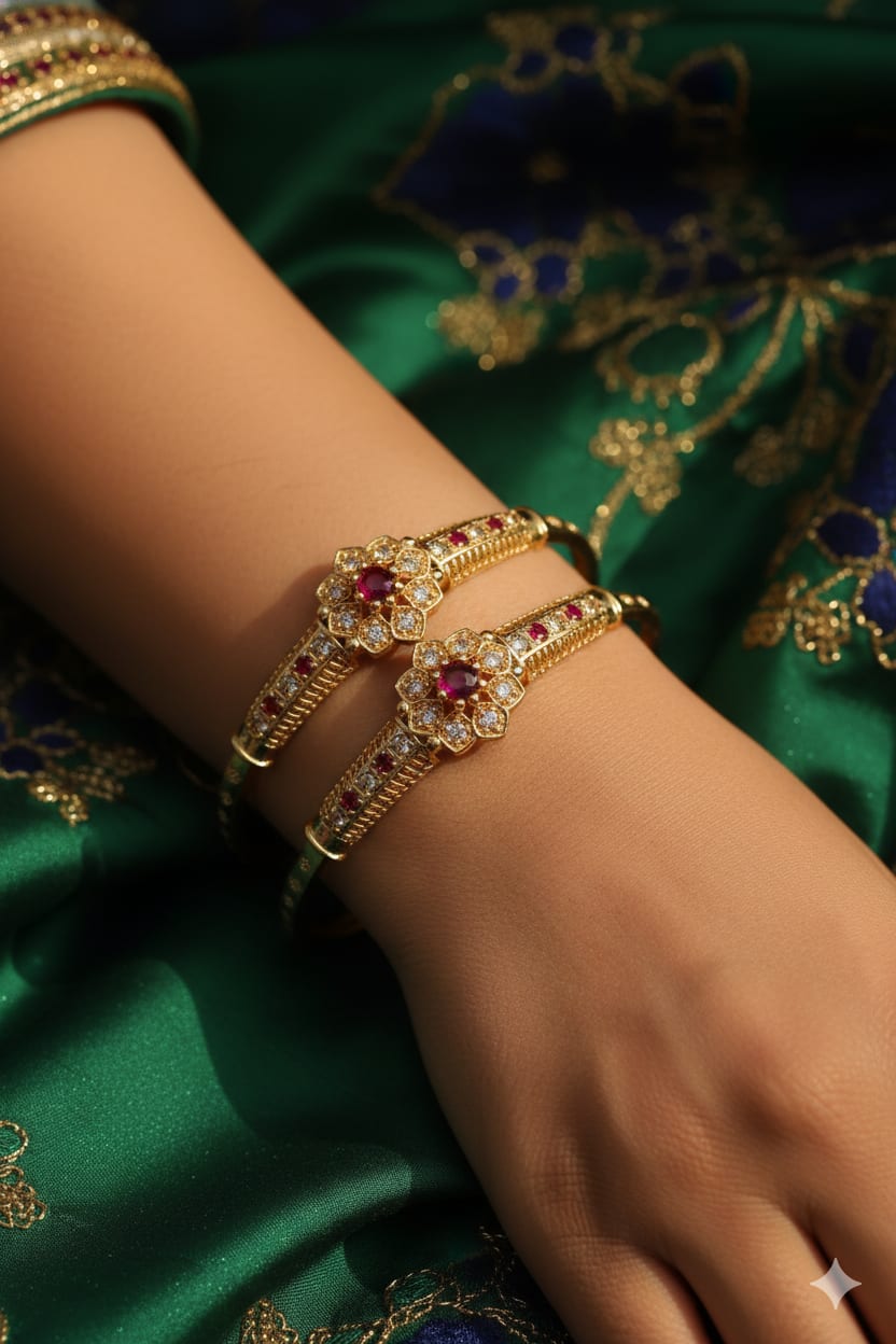 Micro Gold Plated Ad Diamond Studded Fancy Adjustable Kadli Combo – 2 Pairs For Women