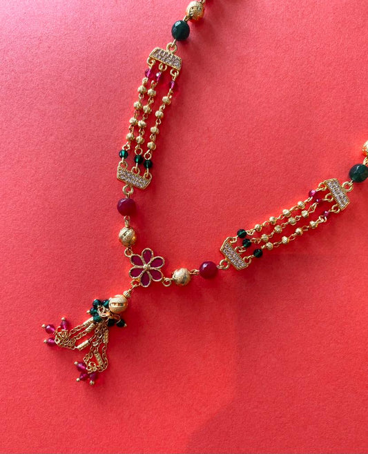 Diamond Studded Pearl Drop Fancy Flower Chain For Women