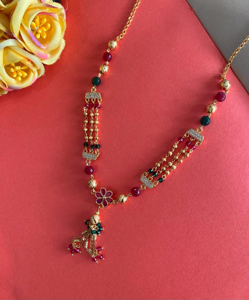 Diamond Studded Pearl Drop Fancy Flower Chain For Women