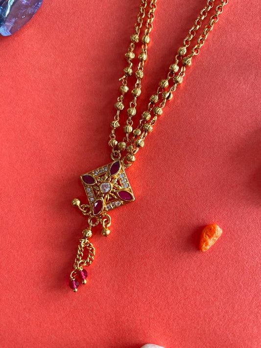 A Stunning High Gold Plated Ad Diamond Ruby Stone Fancy Square Chain