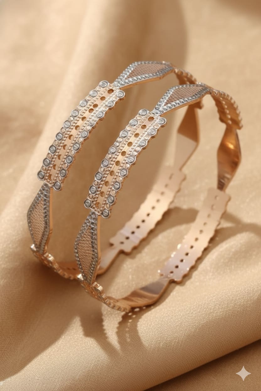 Two-Tone Gold Plated Fancy Daily Wear Bangle Set For Women