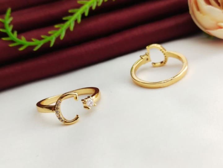 American Diamond Adjustable Initial Letter Name Alphabet ( C ) Ring For Women