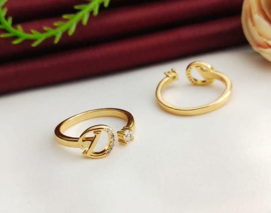 American Diamond Adjustable Initial Letter Name Alphabet ( D ) Ring For Women