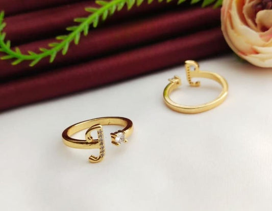 American Diamond Adjustable Initial Letter Name Alphabet ( J ) Ring For Women