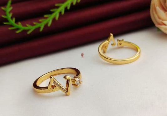 American Diamond Adjustable Initial Letter Name Alphabet ( V ) Ring For Women