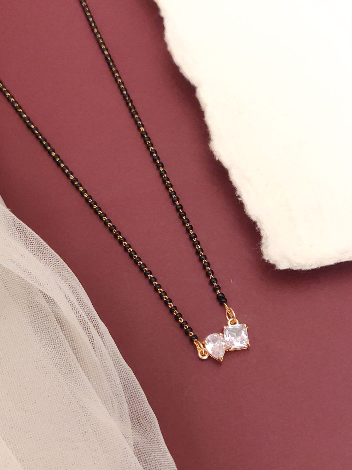 Black Beads And American Diamond Mangalsutra For Daily Wear Outfits With 3 Month Guarantee