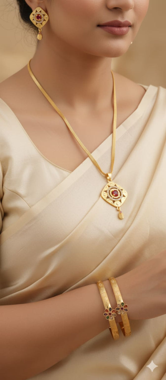 Square Pendant Set With Ad Diamond Studding And Adjustable Kadli