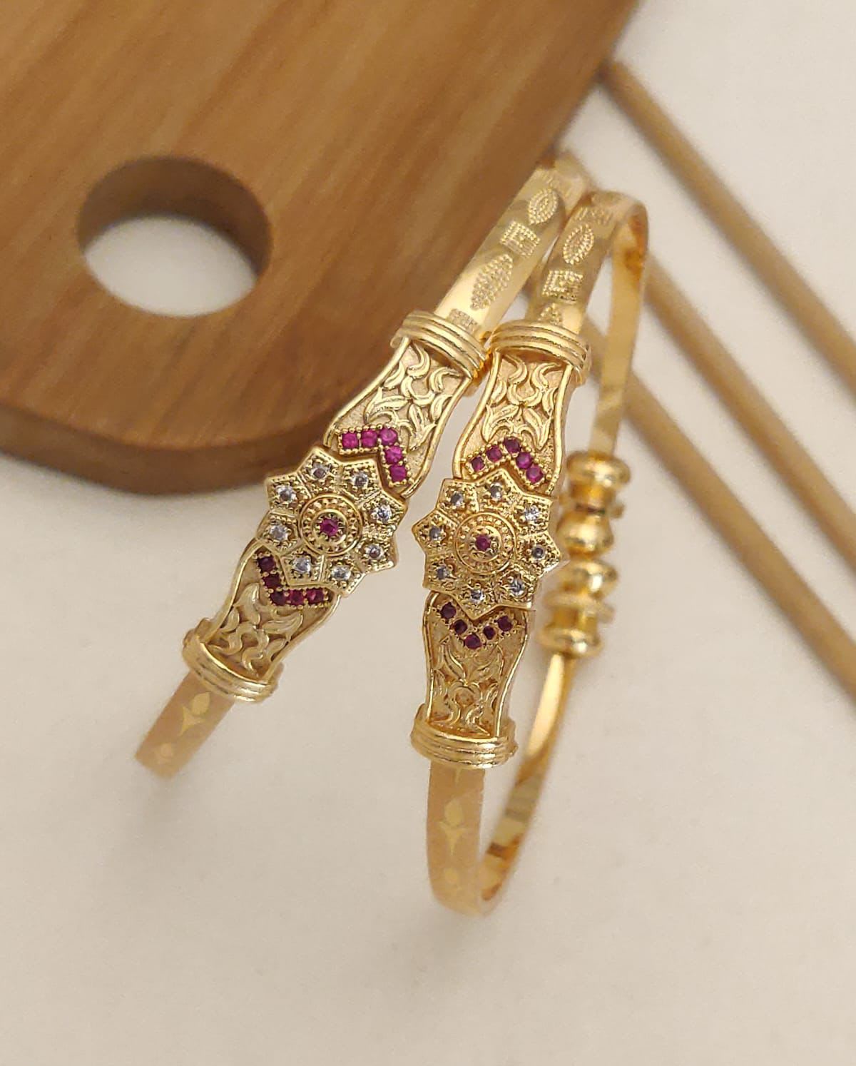 Designer high gold plated ad diamond ruby stone fancy adjustable kadli