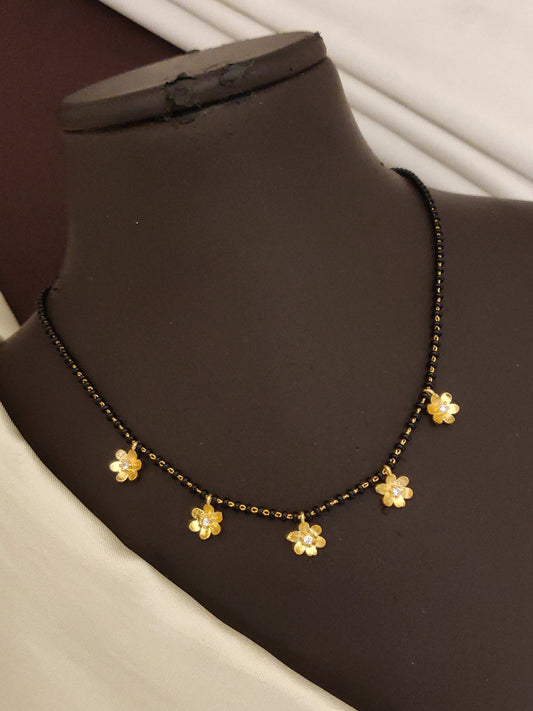 Stylish Gold Plated Floral Design Ad Diamond Mangalsutra For Women