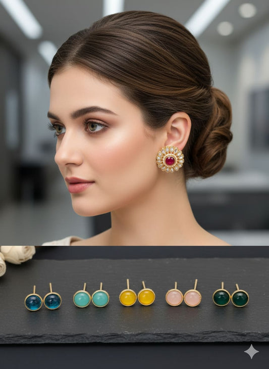 Traditional & Modern Fusion Kundan Round Design Changeable Earrings For Women