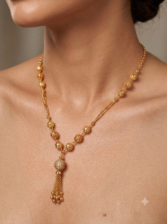 Gold-Plated Designer Long Beaded Tassel Necklace for Women