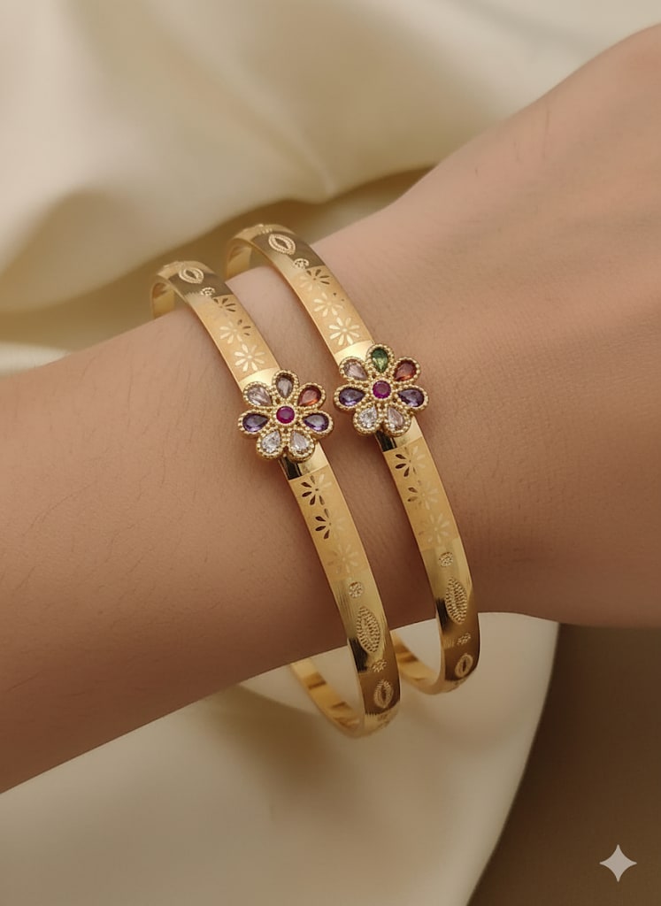 Micro Gold Plated Ad Diamond Studded Kempu Work Flower Adjustable Kadli Set