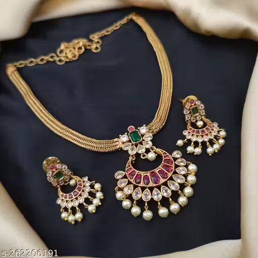 High Gold Plated Classic Designer Woman'S Necklace For Ethnic Wear Outfits