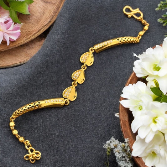 Premium Quality Gold Plated Ad Diamond Heart Bracelet For Women