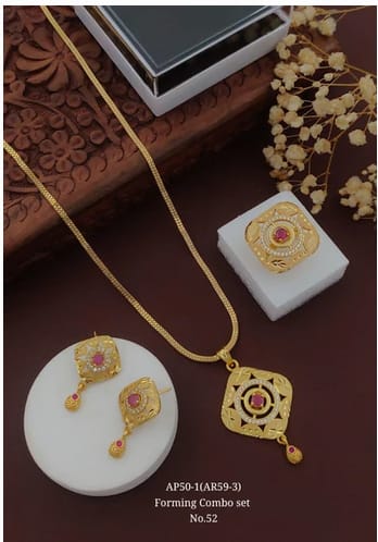 high gold plated ad diamond studed forming pendent set with ring,earring and 18 inches chain