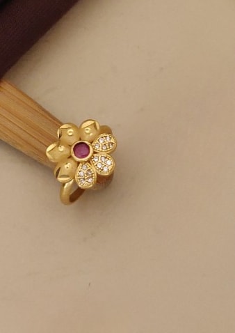 High Gold Plated Ruby Stone Studed Fancy Flower Pendent Set With Ring