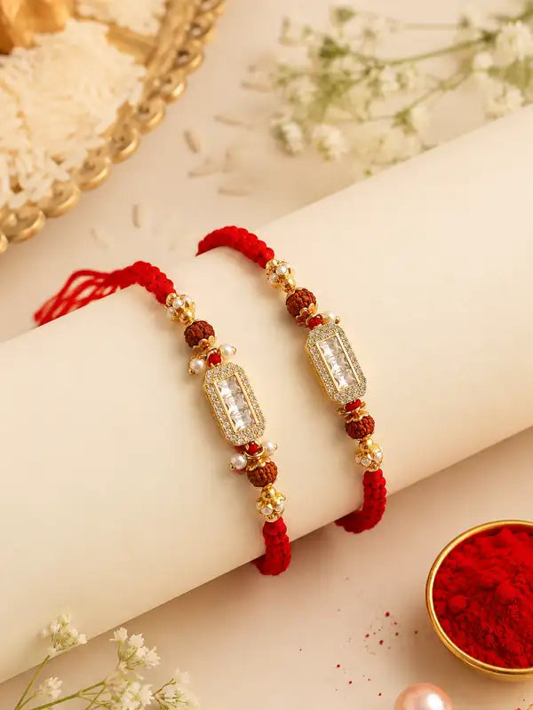 Premium Gold-Plated Designer Red Thred Rakhi