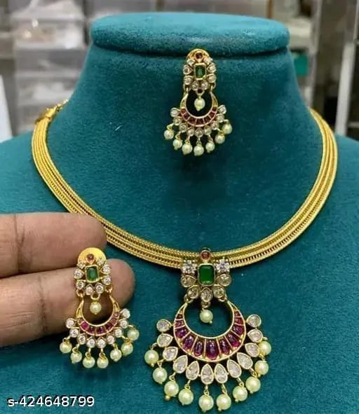 Premium Kundan Stone & Ruby Stone Studded Antique Finish Beautiful Necklace With Earrings