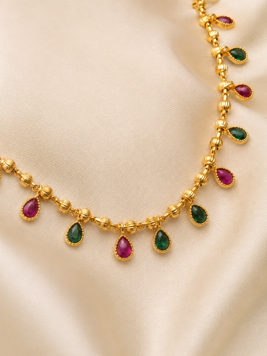 Ruby & Emerald Drop Gold-Plated Delicate 18 inches chain