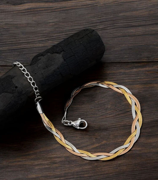 3 Tone Rose Gold ,Gold, Silver Plated Stainless Steel Western Wear Bracelet