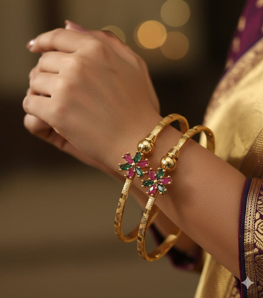 Micro Gold Plated Ad Diamond Studded Kempu Work Flower Adjustable Kadli Set