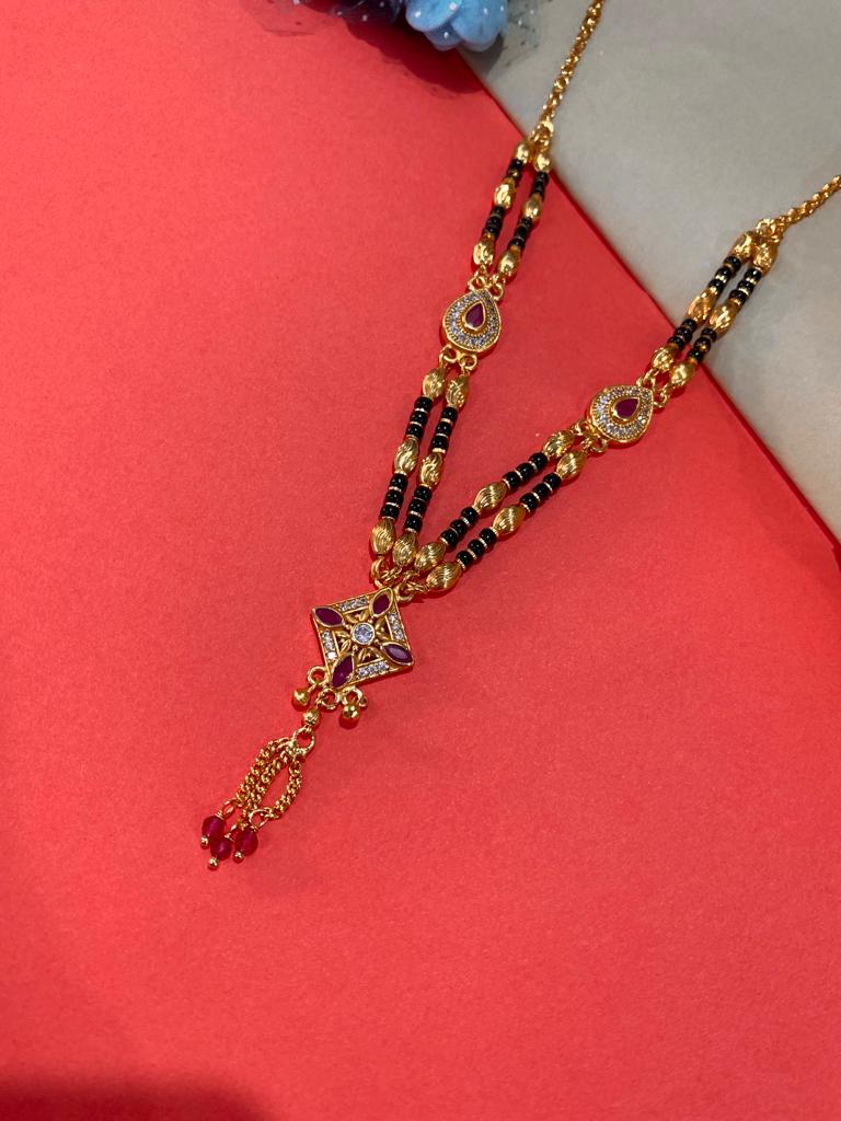A Stunning High Gold Plated Ruby Stone Fancy Square Mangalsutra