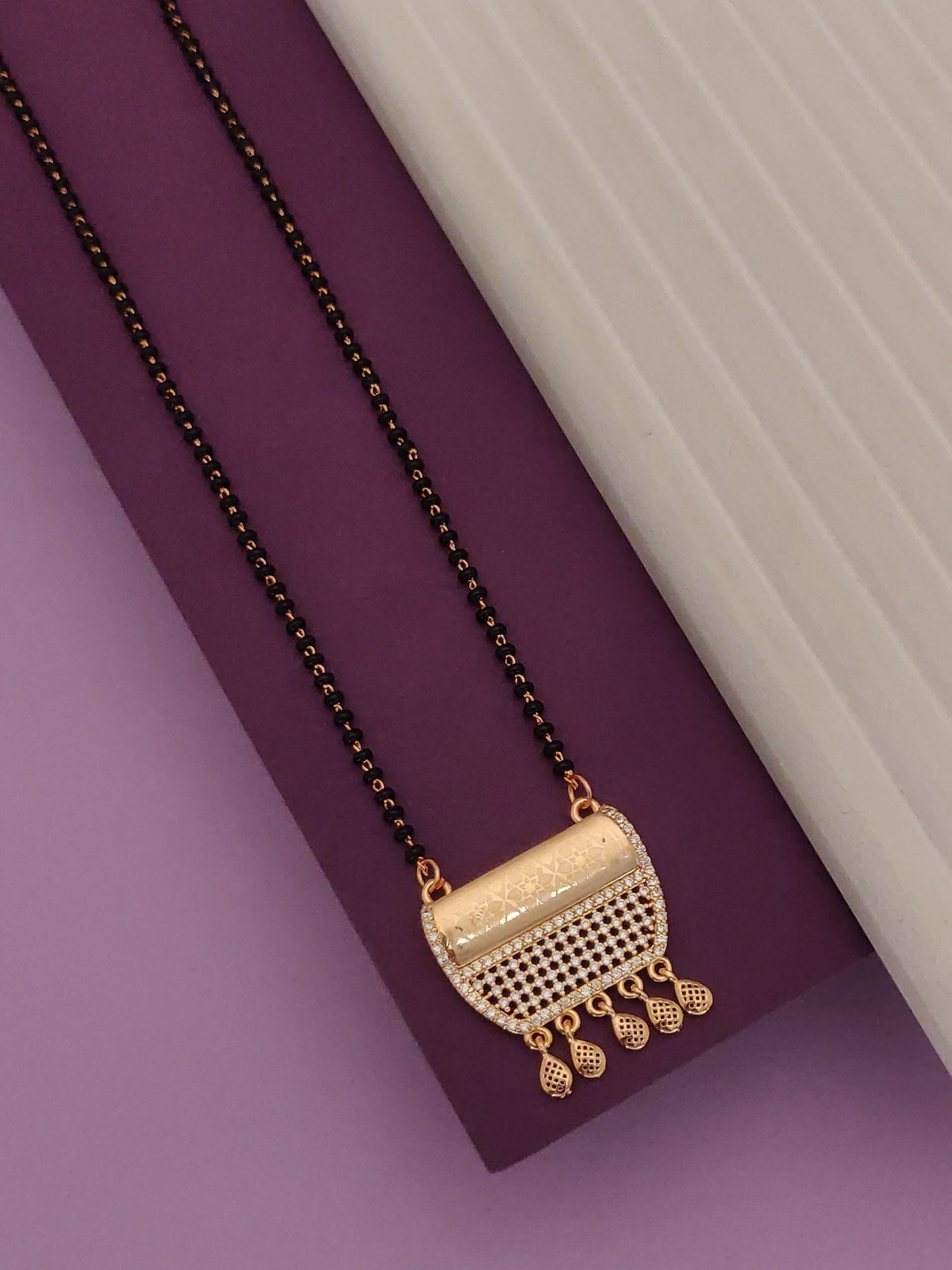 designer high gold plated ad diamond studed fancy square mangalsutra