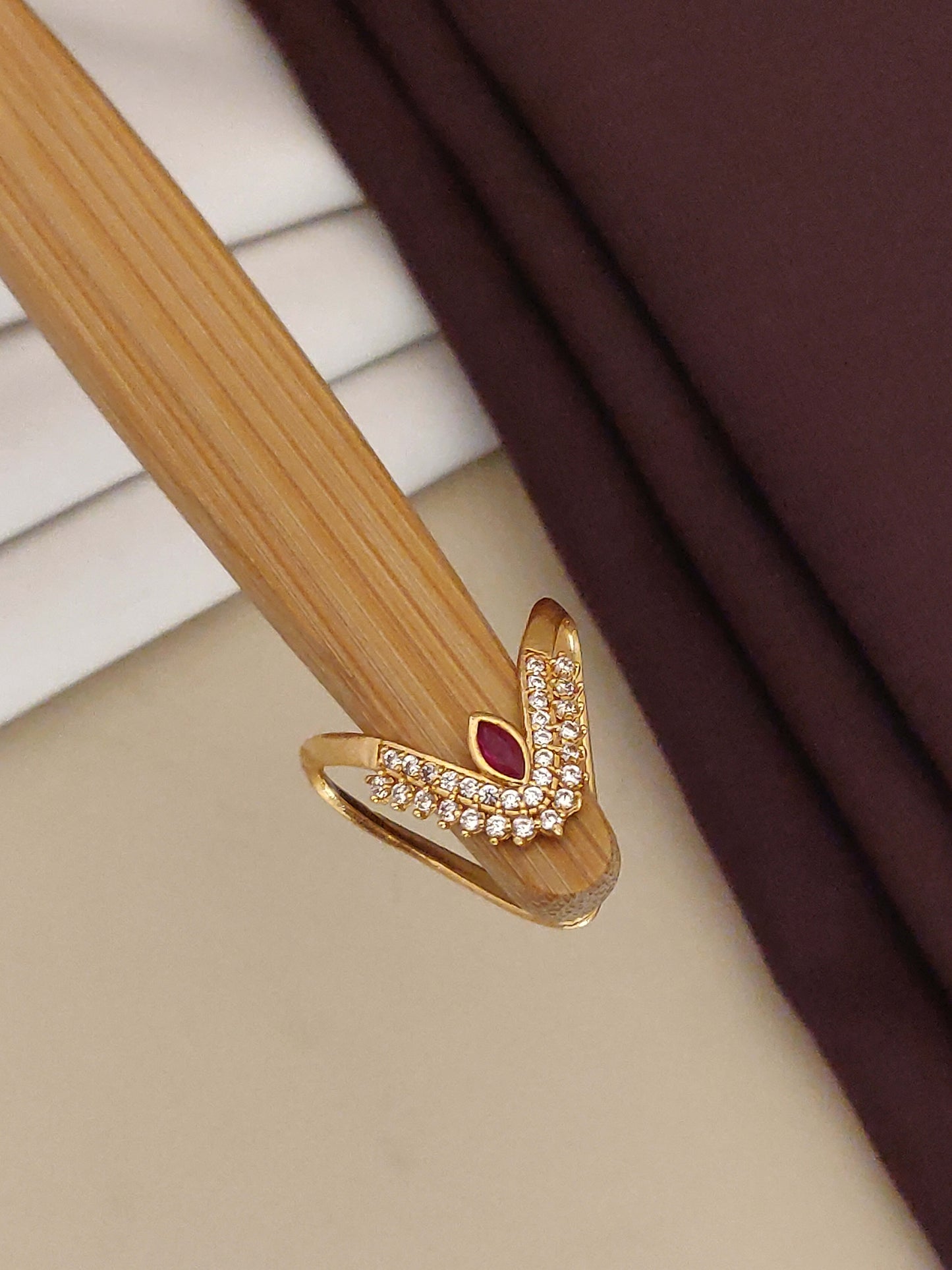 Designer High Gold Plated Ad Diamond Studed Fancy Adjustable Ring