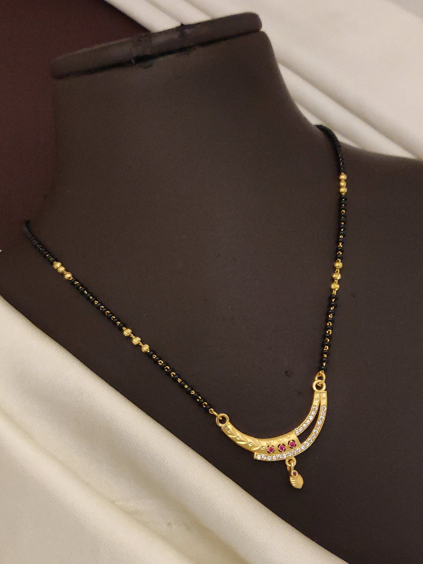 Designer Premium Quality High Gold Plated Ad Diamond Studded Fancy Mangalsutra For Women