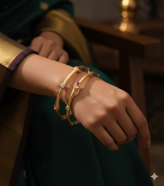 Micro Gold Plated Ad Diamond & Stone Studded Fancy Bangles – Set Of 2