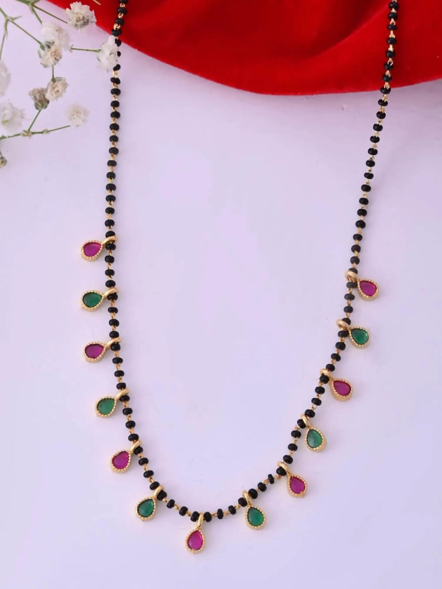 Women’S Micro Gold Plated Ad Diamond Multi Stone Oval Fancy Mangalsutra