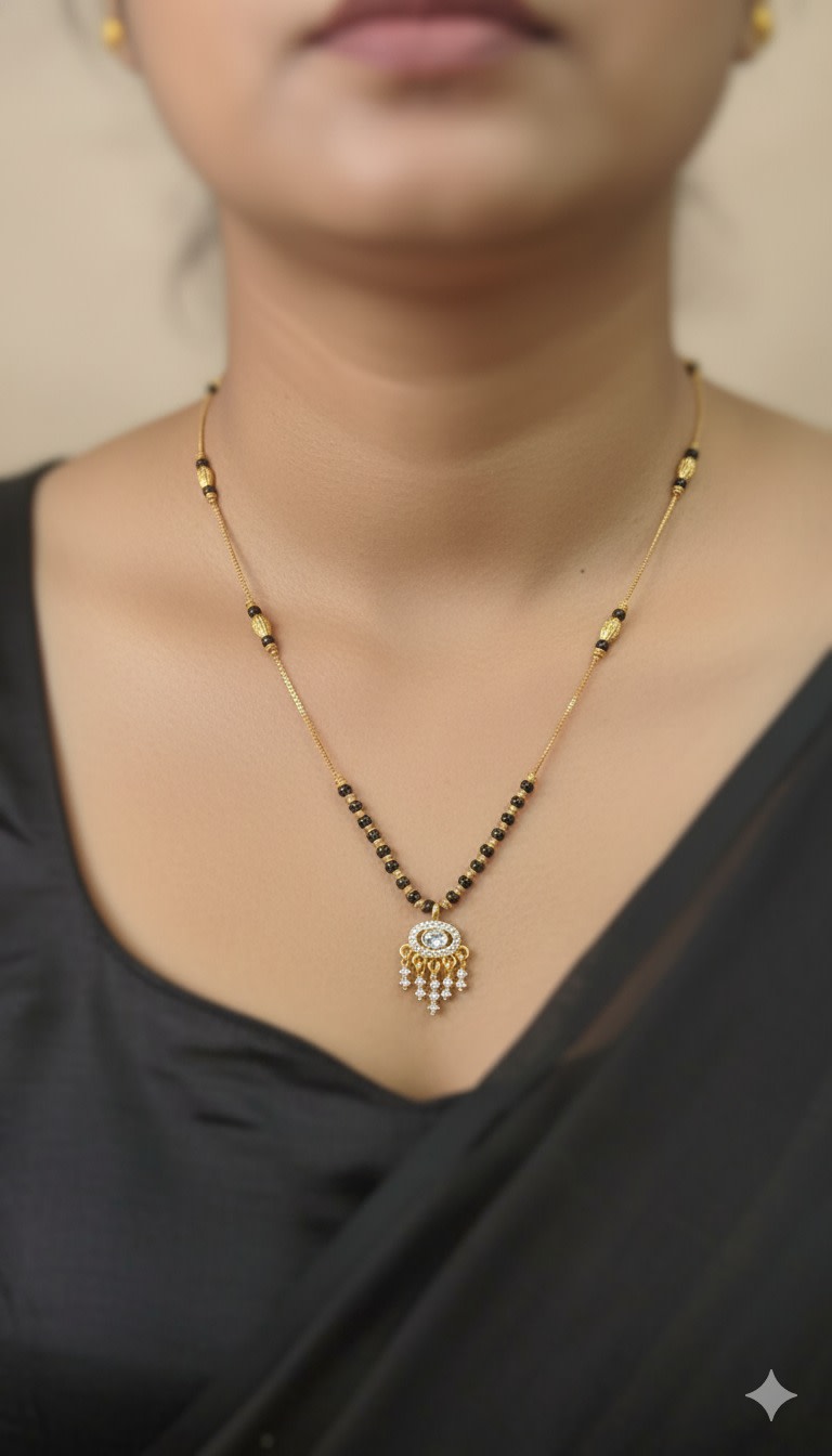 Micro Gold Plated Ad Dimaond Studed Fancy Oval Mangalsutra