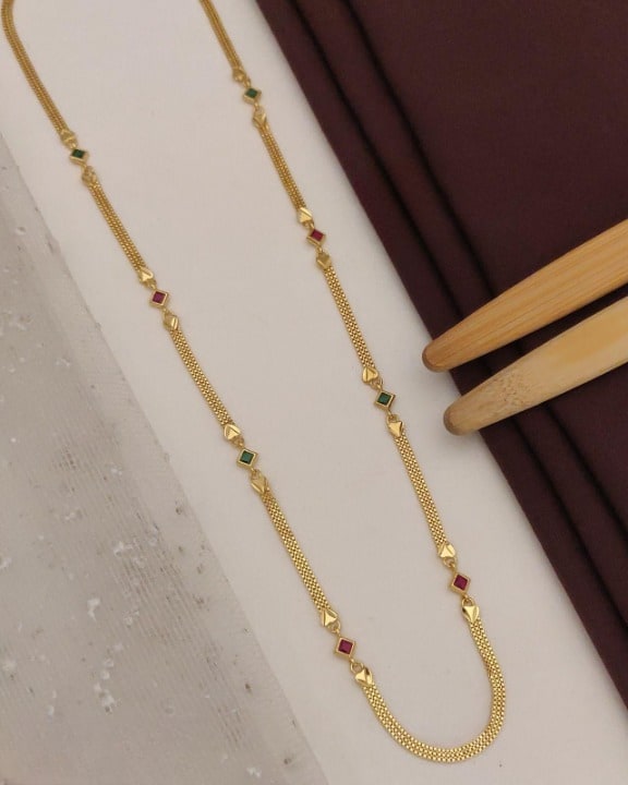 Micro Gold Plated Ad Diamond Studded Kempu Work Chain