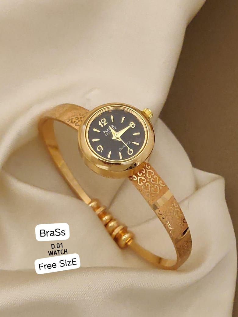 Micro Gold Plated Daily Wear Black Dial Adjustable Braclet Watch