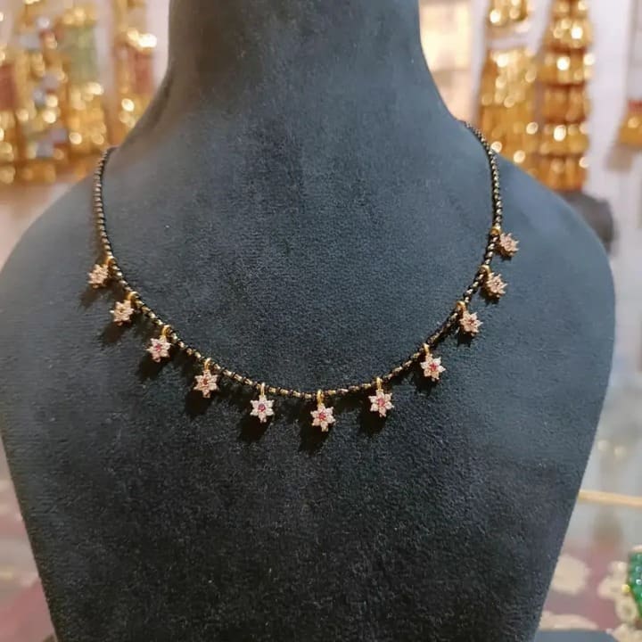 Designer Premium Quality High Gold Plated Ad Diamond Fancy Star Mangalsutra For Women