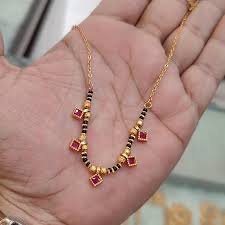 Gold Plated Ruby Stone Daily Wear Square Design 18' Mangalsutra