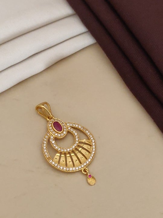 High Gold Plated Ad Diamond Studed Facy Moon Pendent Set