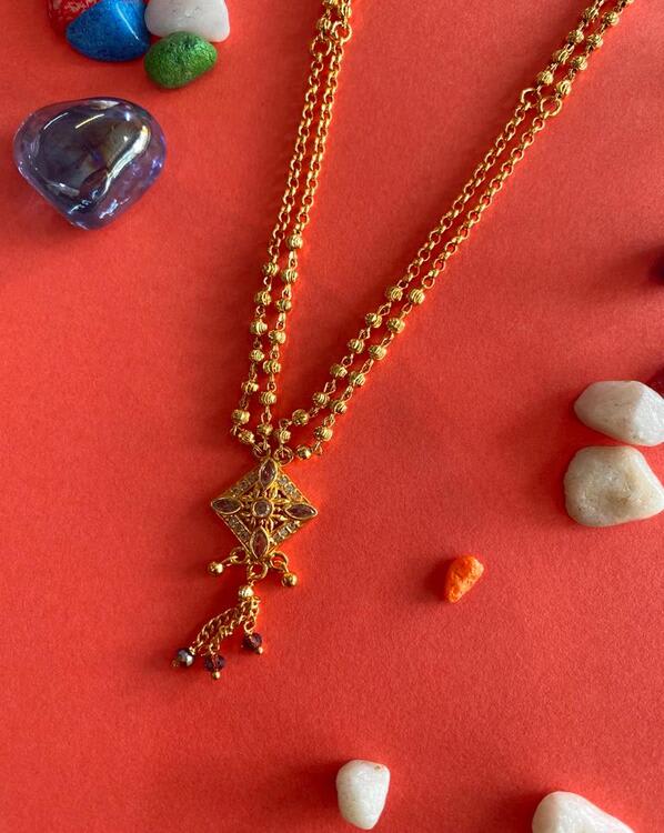 New Designer Premium Quality Gold Plated Pink Stone Fancy Square Chain