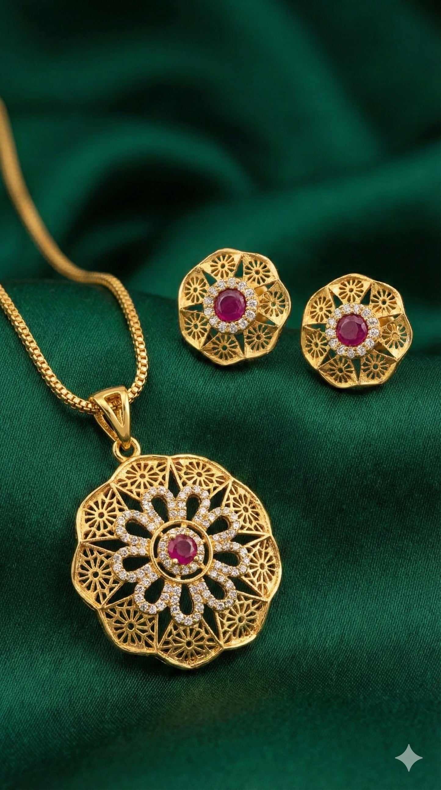 Micro Gold Plated Daily Wear Flower Design Fancy Pendant Set