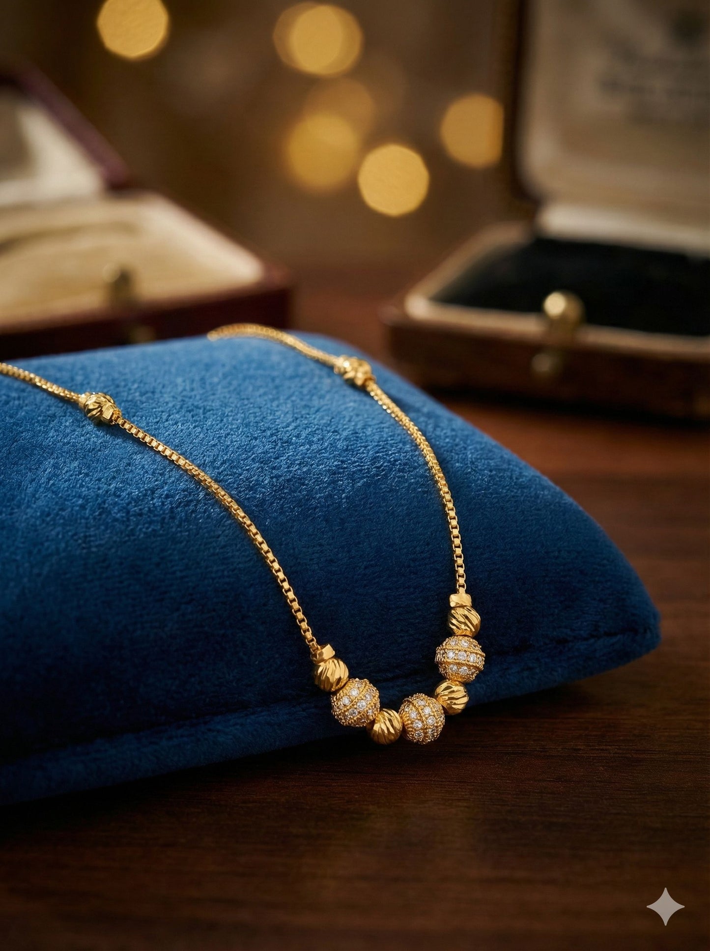 Micro Gold Plated And Diamond Beaded Chain Necklace For Women