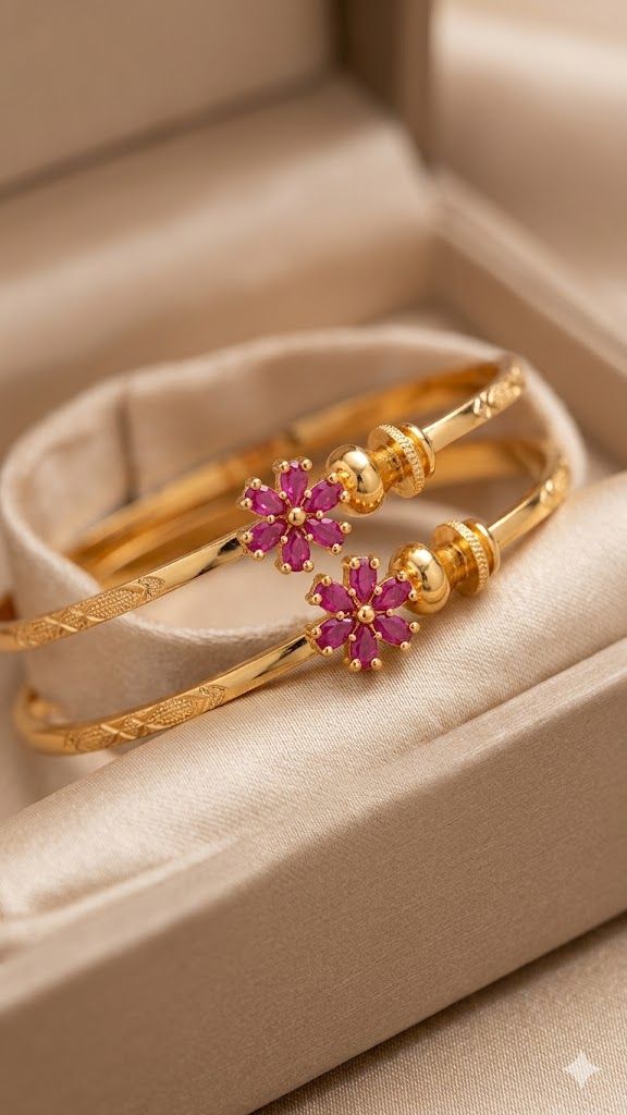 Micro Gold Plated Ruby Floral Hoop Earrings – Elegant Daily Wear adjustable flower kadli