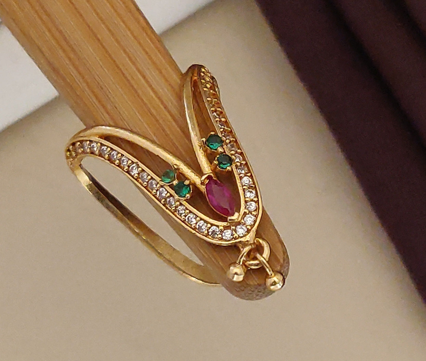 Gold Plated Kemp Stone Studded Fancy Adjustable U Ring
