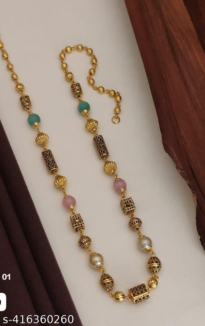Micro Gold Plated Daily Wear Pearl Drop Fancy Chain