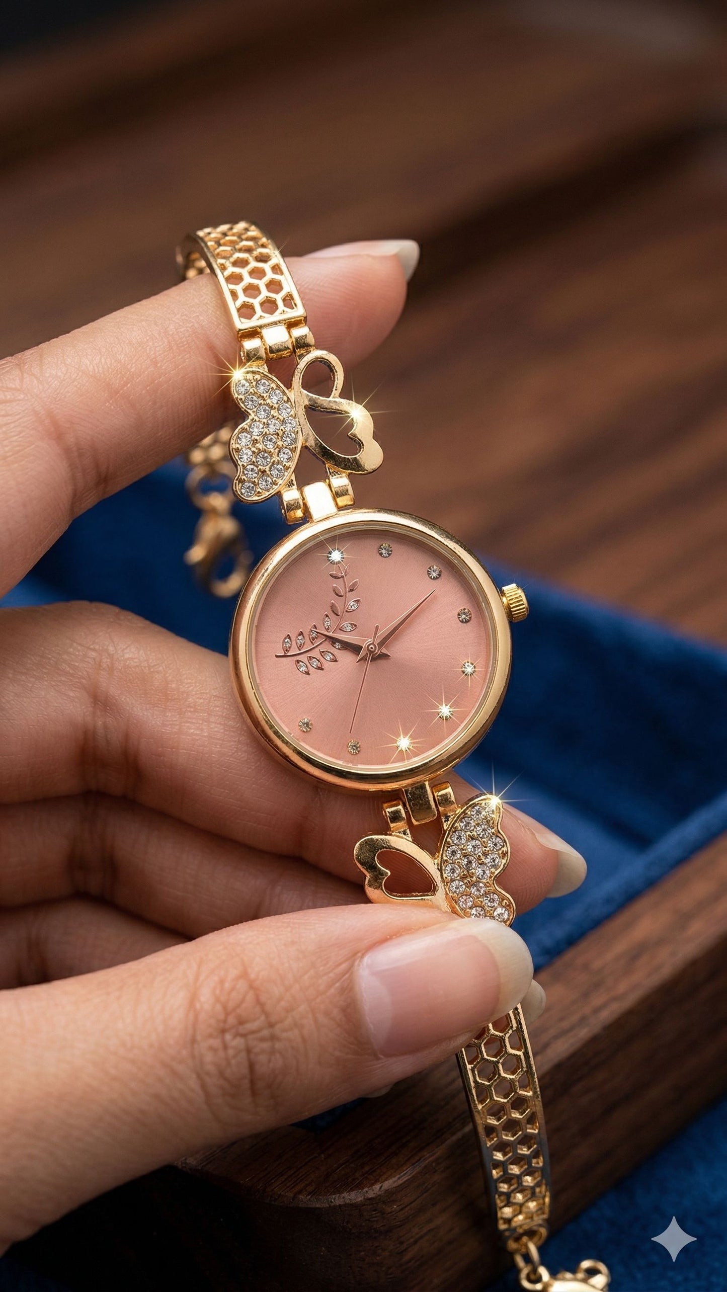 Elegant Gold plated ad diamod pink dial Butterfly Charm Watch