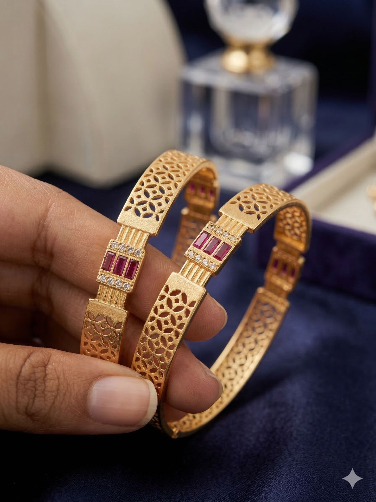 Royal Ruby Lattice Micro Gold Plated AD Stone Studded Designer Bangles (Pair)