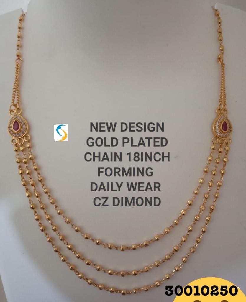 Elegant Ruby Drop Gold-Plated 3 Layer Diamond Chain & Bangle Combo