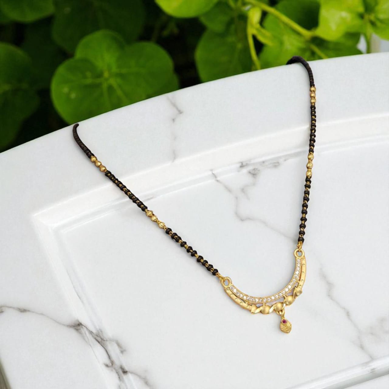 Micro Gold Plated Ad Diamond Studded Fancy Mangalsutra For Women