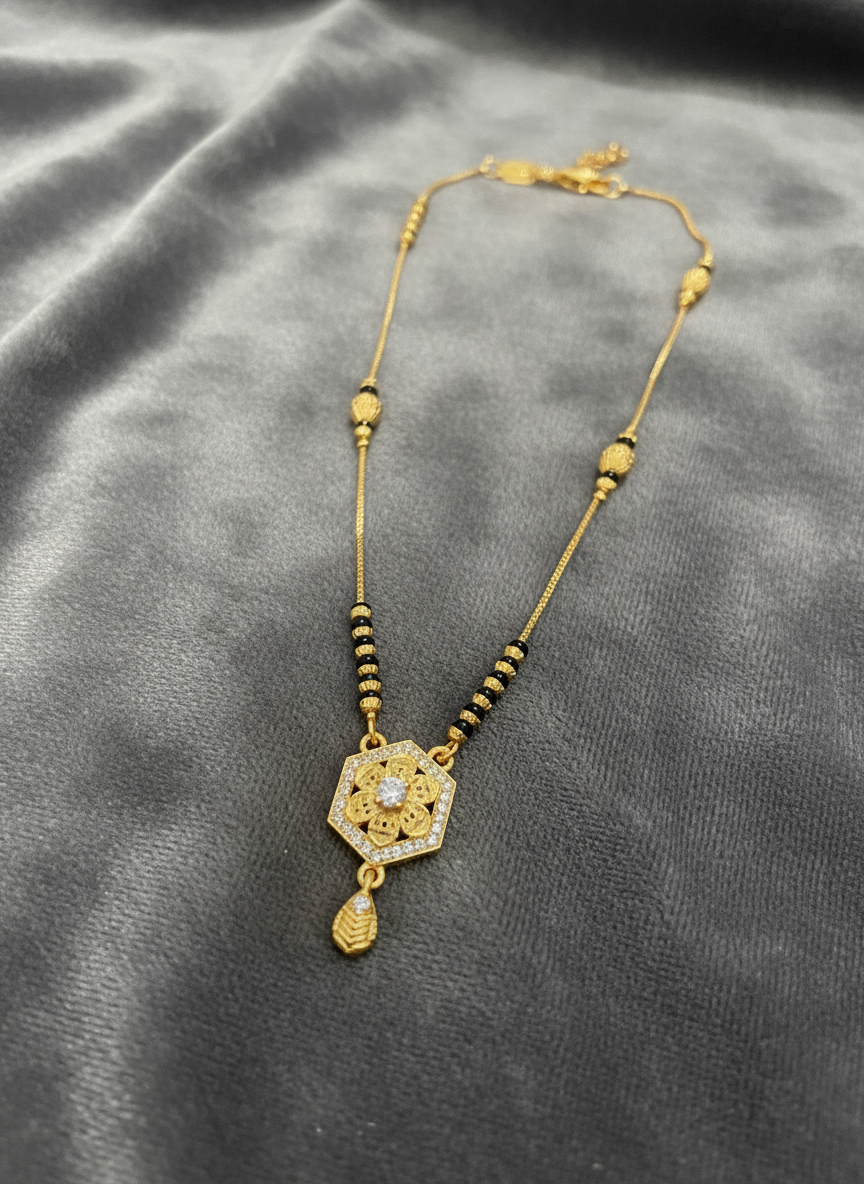 Elegant Hexa Floral AD Diamond Micro Gold Plated Mangalsutra