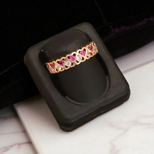 Designer Rose Gold Plated Ad Diamond Studded Fancy Adjustable Heart Ring For Women